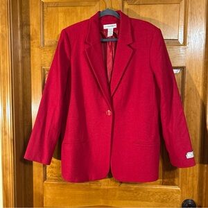 Sag Harbor Women’s Red 100% Wool Blazer/Jacket Polyester Lining Sz 16-NWOTS